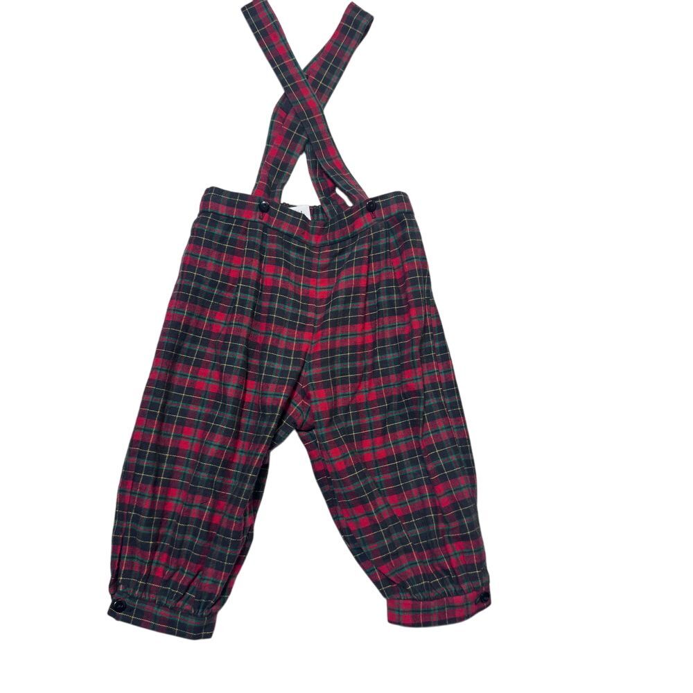 Classic Red Green Plaid Tartan Overall Suspender Pants Holiday Christmas Winter